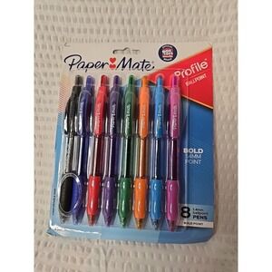 NEW PaperMate Profile Ballpoint Pens Bold 1.4mm Multi-Color Pens With GRIP Qty 8